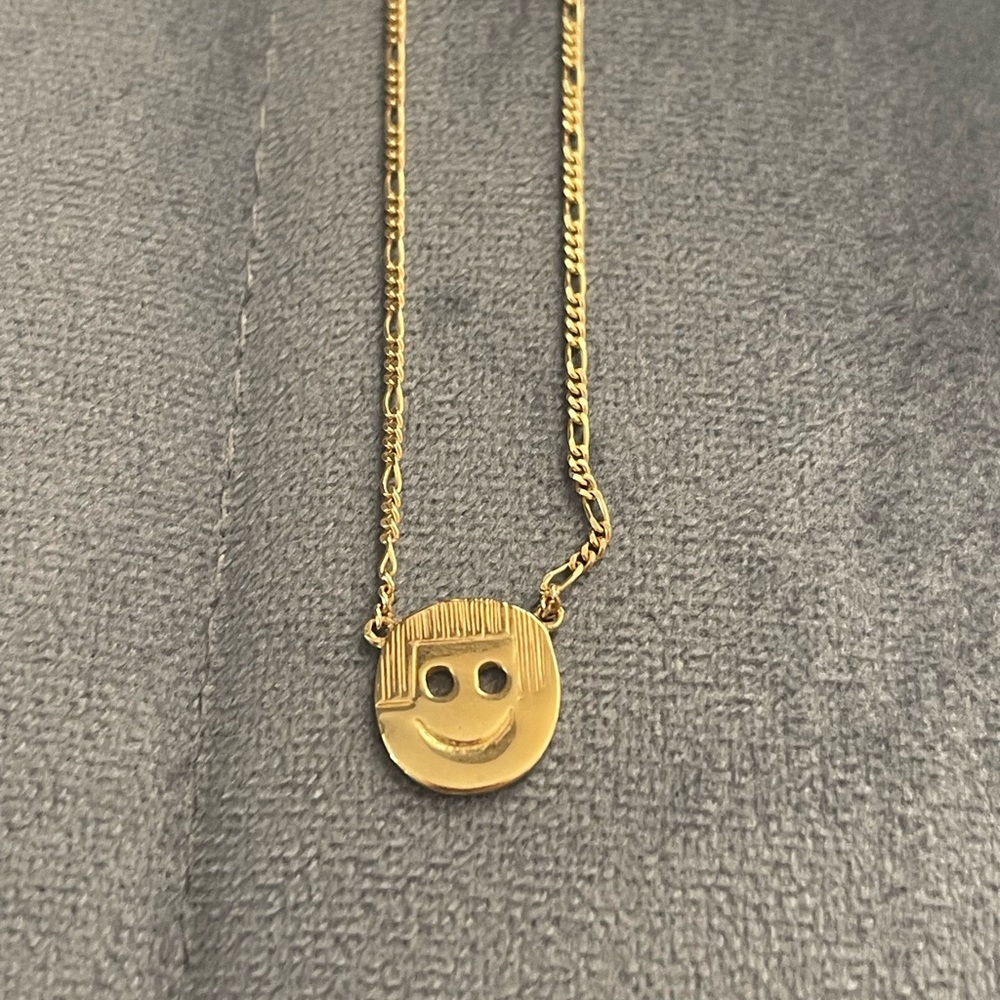 Awe Inspired Mean Baby Gold Two Sided Smiley and Frowny Face Necklace